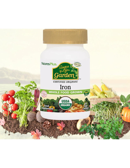 Suplemento de Hierro Orgánico Nature's Plus 18 mg - 30 Cápsulas Veganas Suplemento de Hierro Orgánico Nature's Plus 18 mg - 30 Cápsulas Veganas