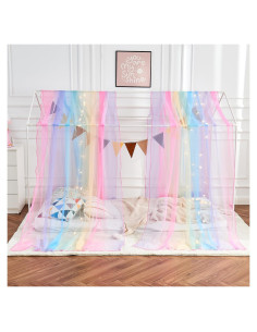 Dosel de Cama para Niñas WANFASO con Cortinas y Luces 190x160cm