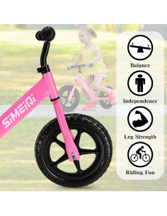 Bicicleta de Equilibrio SIMEIQI 12" Rosa Ajustable para Niños 2