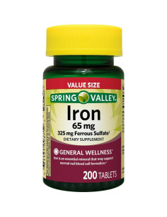 Suplemento de Hierro Spring Valley 65mg - 100 Tabletas Sin Gluten 2