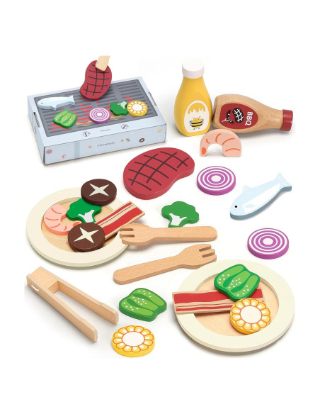 Comida de Juguete de Madera Pillowhale - 24 Piezas para Cocina Infantil