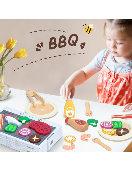 Comida de Juguete de Madera Pillowhale - 24 Piezas para Cocina Infantil