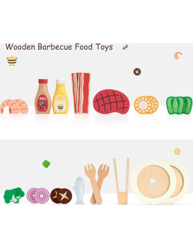 Comida de Juguete de Madera Pillowhale - 24 Piezas para Cocina Infantil