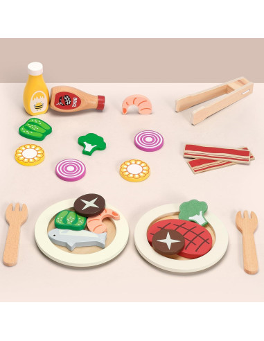 Comida de Juguete de Madera Pillowhale - 24 Piezas para Cocina Infantil
