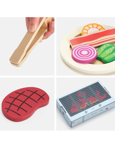 Comida de Juguete de Madera Pillowhale - 24 Piezas para Cocina Infantil