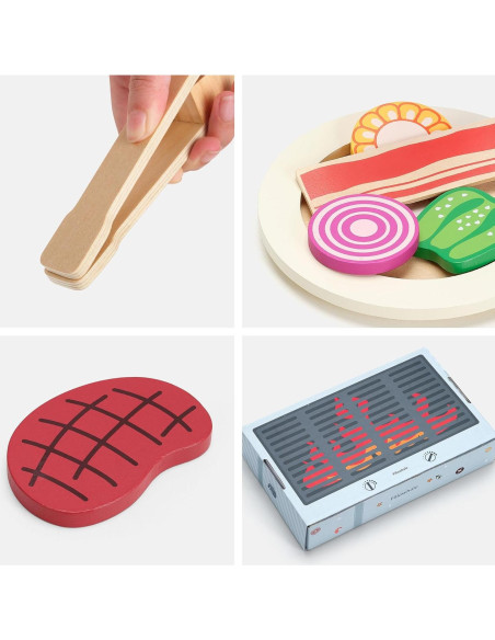 Comida de Juguete de Madera Pillowhale - 24 Piezas para Cocina Infantil