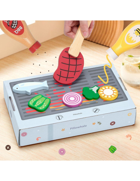 Comida de Juguete de Madera Pillowhale - 24 Piezas para Cocina Infantil