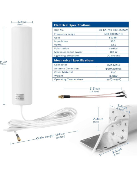 Antena Omnidireccional Exterior ZDTECH 10-12dBi 698-4000MHz