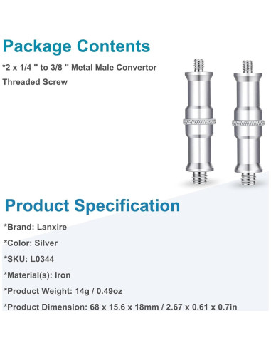 Adaptador de tornillo roscado Lanxire 1/4 a 3/8 pulgadas - 2 piezas