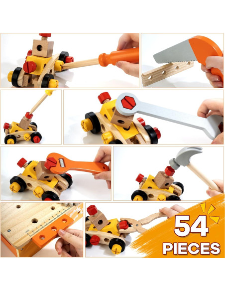 Banco de herramientas KIDWILL 54 piezas para niños 3-8 años