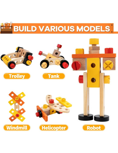 Banco de herramientas KIDWILL 54 piezas para niños 3-8 años