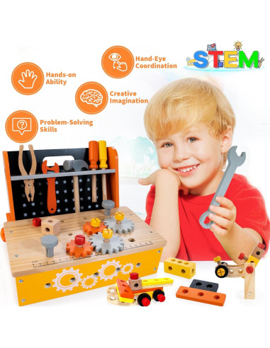 Banco de herramientas KIDWILL 54 piezas para niños 3-8 años