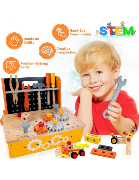Banco de herramientas KIDWILL 54 piezas para niños 3-8 años