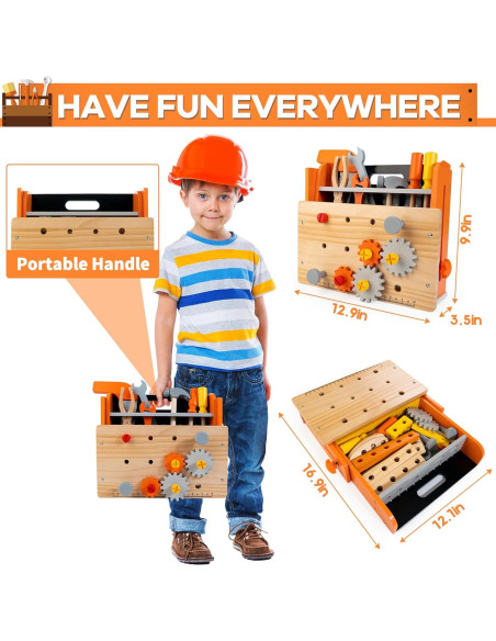 Banco de herramientas KIDWILL 54 piezas para niños 3-8 años