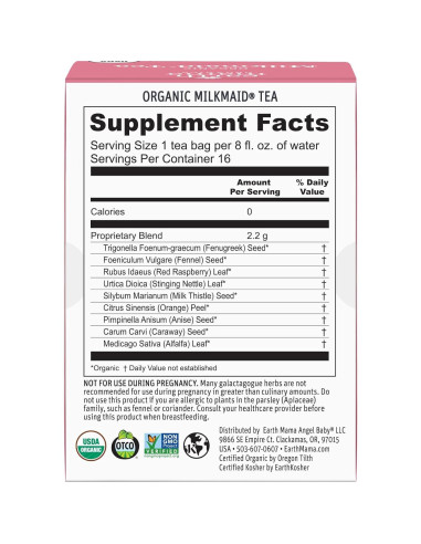 Té de Lactancia Orgánico Milkmaid Earth Mama - 16 Bolsitas x 3