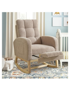 Silla Mecedora Cinkehome con Reposapiés Retráctil Marrón Teddy