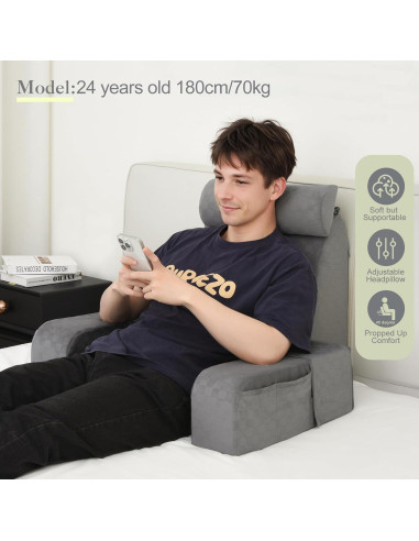 Cojín de Lectura Vekkia 19" Gris - Soporte Espalda Ajustable