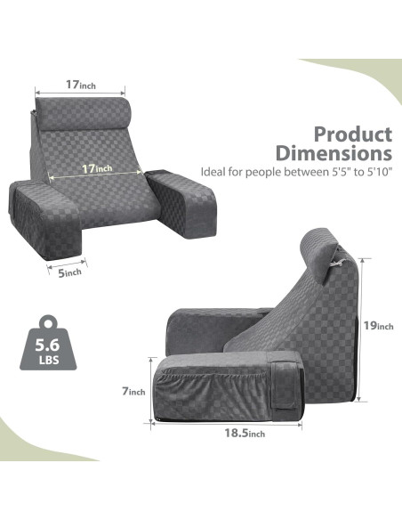 Cojín de Lectura Vekkia 19" Gris - Soporte Espalda Ajustable