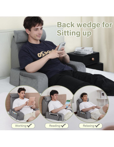 Cojín de Lectura Vekkia 19" Gris - Soporte Espalda Ajustable