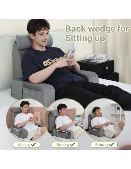 Cojín de Lectura Vekkia 19" Gris - Soporte Espalda Ajustable