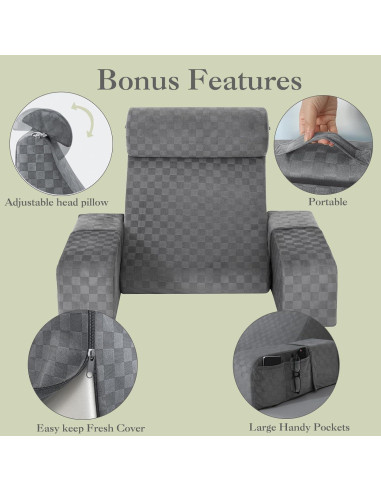 Cojín de Lectura Vekkia 19" Gris - Soporte Espalda Ajustable