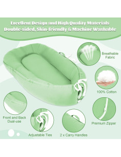 Cojín para Bebé Verde Claro 100% Algodón Suave y Transpirable 2