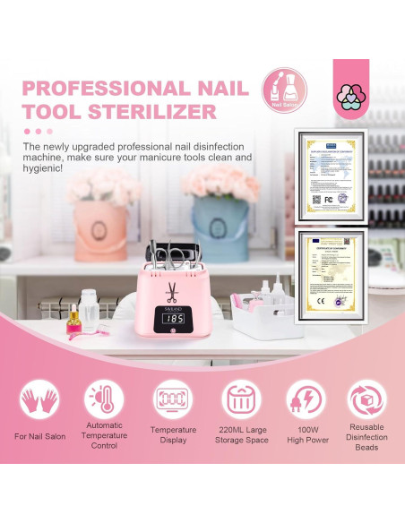 Esterilizador de Herramientas de Uñas Saviland Rosa 185C