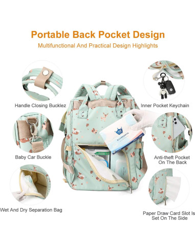 Mochila de Pañales Camillemma Verde Grande Impermeable 20.8L