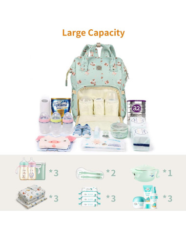 Mochila de Pañales Camillemma Verde Grande Impermeable 20.8L