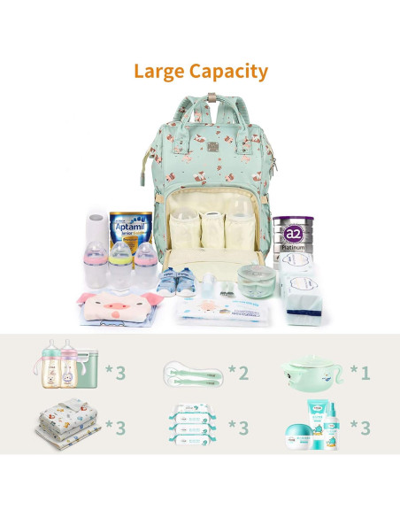 Mochila de Pañales Camillemma Verde Grande Impermeable 20.8L