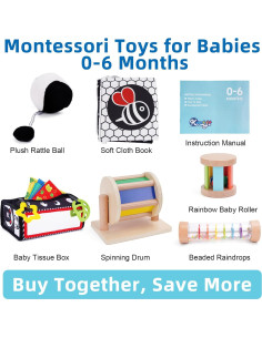 Juguetes Montessori KMTJT para Bebés 0-6 Meses - Sensoriales de Madera 2