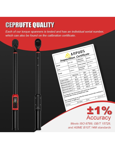 Llave de Torque Digital ANPUDS 1/2" 17-340Nm Fibra de Carbono