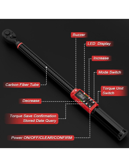 Llave de Torque Digital ANPUDS 1/2" 17-340Nm Fibra de Carbono