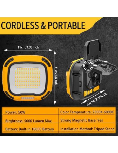 Paquete de 2 Luces de Trabajo LED GOZLILU 5000 Lúmenes Recargables