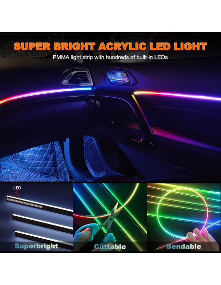 Luces LED de Tira Jushope para Coche RGB, 6 Piezas, Control APP