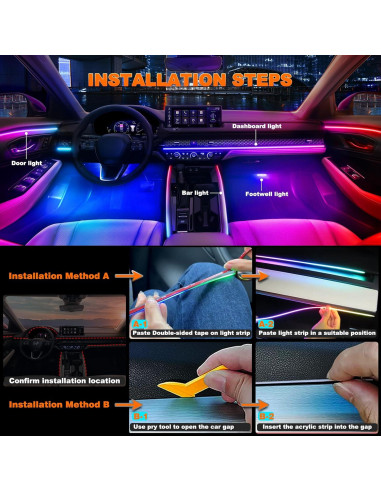 Luces LED de Tira Jushope para Coche RGB, 6 Piezas, Control APP