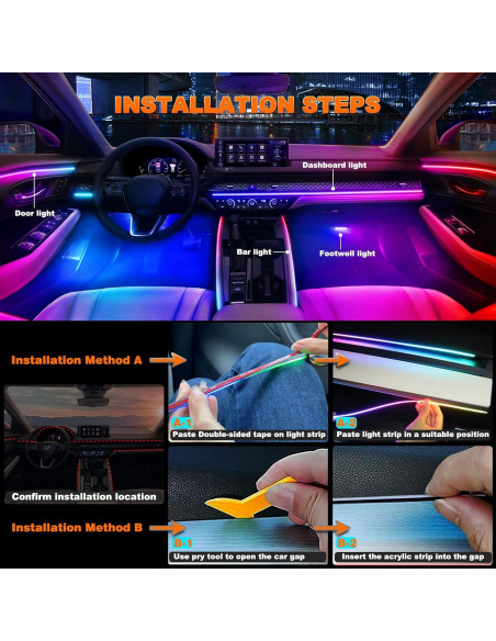 Luces LED de Tira Jushope para Coche RGB, 6 Piezas, Control APP