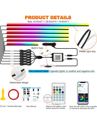 Luces LED de Tira Jushope para Coche RGB, 6 Piezas, Control APP