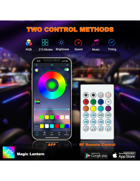 Luces LED de Tira Jushope para Coche RGB, 6 Piezas, Control APP