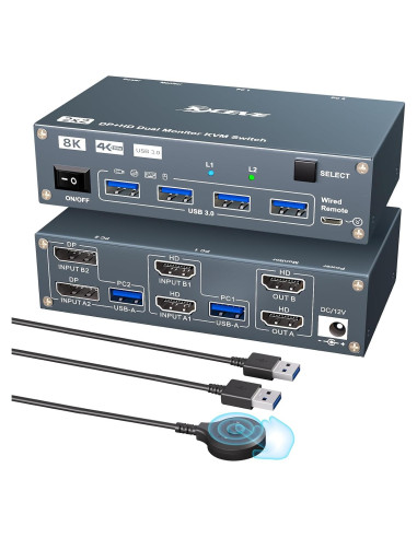Interruptor KVM 2 Monitores HDMI y DisplayPort 8K 60Hz