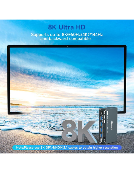 Interruptor KVM 2 Monitores HDMI y DisplayPort 8K 60Hz