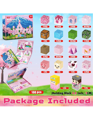 Bloques Magnéticos Magneverse 100PCS Castillo Rosa para Niños