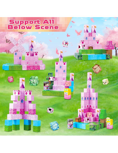 Bloques Magnéticos Magneverse 100PCS Castillo Rosa para Niños