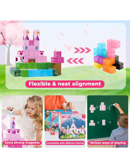 Bloques Magnéticos Magneverse 100PCS Castillo Rosa para Niños