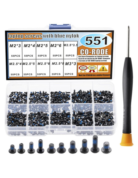 Kit de Tornillos para Laptop CO-RODE 551 Piezas con Destornillador Kit de Tornillos para Laptop CO-RODE 551 Piezas con Destornillador