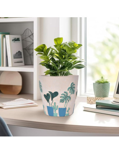 Maceta Redonda Beige Pintada a Mano Midogaigai 14 cm