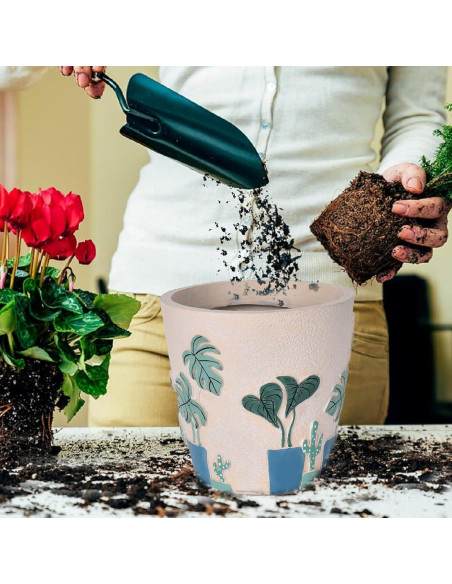 Maceta Redonda Beige Pintada a Mano Midogaigai 14 cm