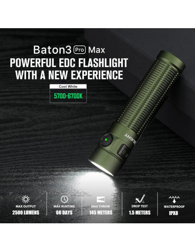 Linterna EDC OLIGHT Baton3 Pro Max 2500 Lúmenes Verde