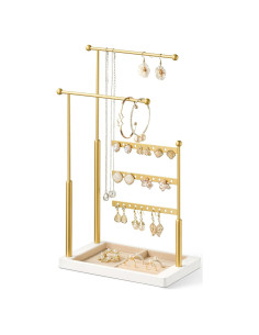Soporte organizador de joyas Pickpiff 3 niveles dorado y blanco