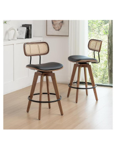 Set de 2 Taburetes de Bar YOUUGIOR Ratan y Bambú 66.8 cm